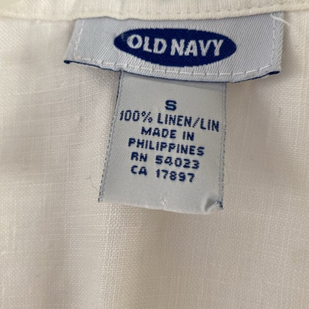 OLD NAVY white linen blouse short sleeve lacework S - Picture 2 of 3